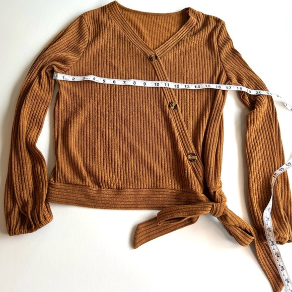 Women’s ribbed v neck wrap sweater burnt orange medium buttons sweater - Picture 1 of 4